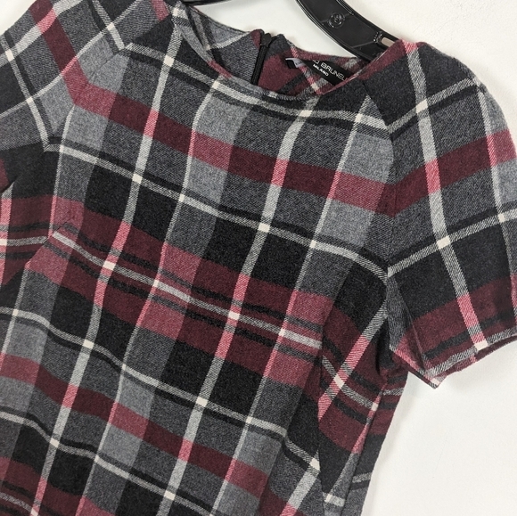 Pietro Brunelli Italy Gray Maroon Plaid Bateau Wool Shift Dress - Picture 6 of 9